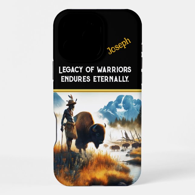 Warrior by river with bison iphone case (Back)