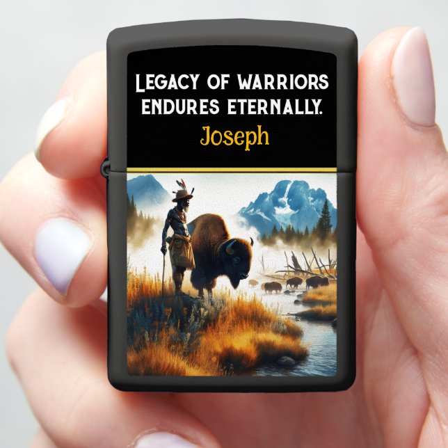 Warrior by river with bison zippo lighter (In Hand)