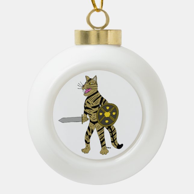 Warrior Cat   Ceramic Ball Christmas Ornament (Front)