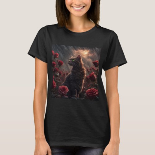 Warrior cat in a Rose Stormy Night Women T_Shirt