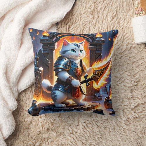 Warrior Cat in Flame_Illuminated Fortress Throw Pillow