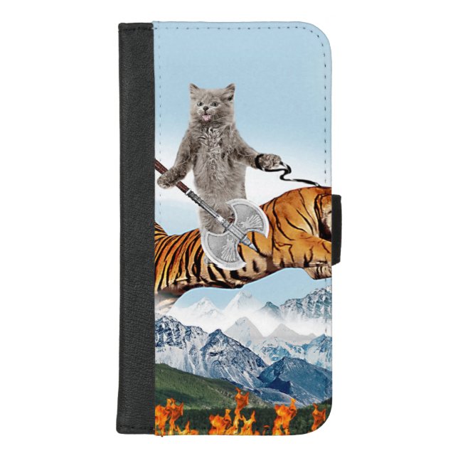 Warrior cat Riding A Tiger iPhone Wallet Case (Front)
