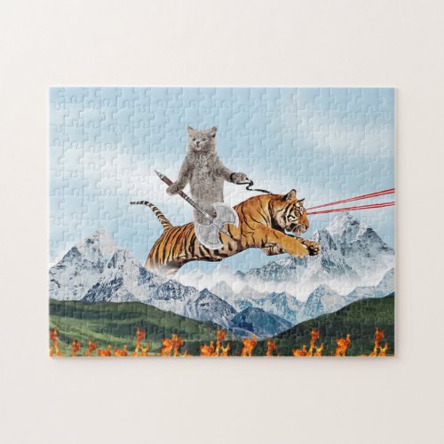 Warrior cat Riding A Tiger Jigsaw Puzzle
