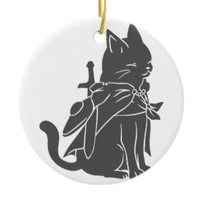 Warrior cat silhouette - Choose background color Ceramic Ornament