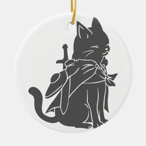 Warrior cat silhouette _ Choose background color Ceramic Ornament