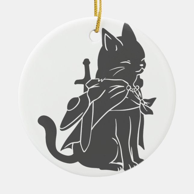 Warrior cat silhouette - Choose background color Ceramic Ornament (Front)