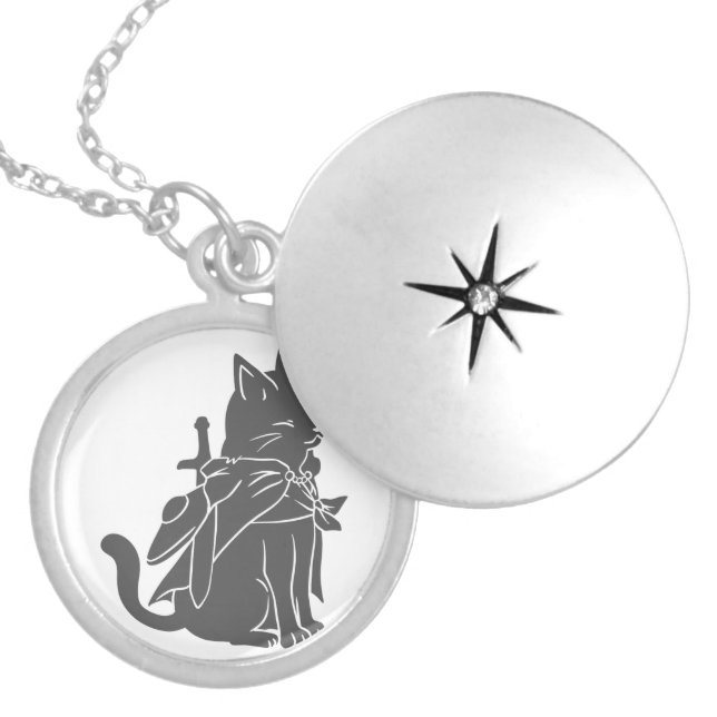 Warrior cat silhouette - Choose background color Locket Necklace (Front)