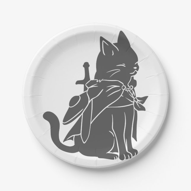 Warrior cat silhouette - Choose background color Paper Plates (Front)