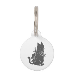 Warrior cat silhouette - Choose background color Pet ID Tag