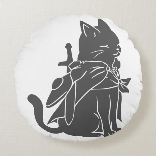 Warrior cat silhouette _ Choose background color Round Pillow