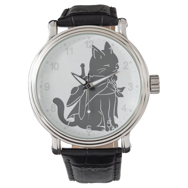 Warrior cat silhouette - Choose background color Watch (Front)