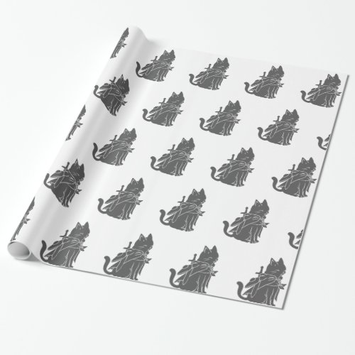 Warrior cat silhouette _ Choose background color Wrapping Paper