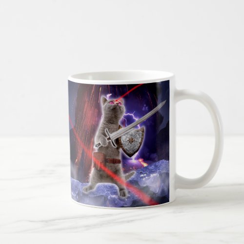 Warrior cat with lasers from eye coffee mug