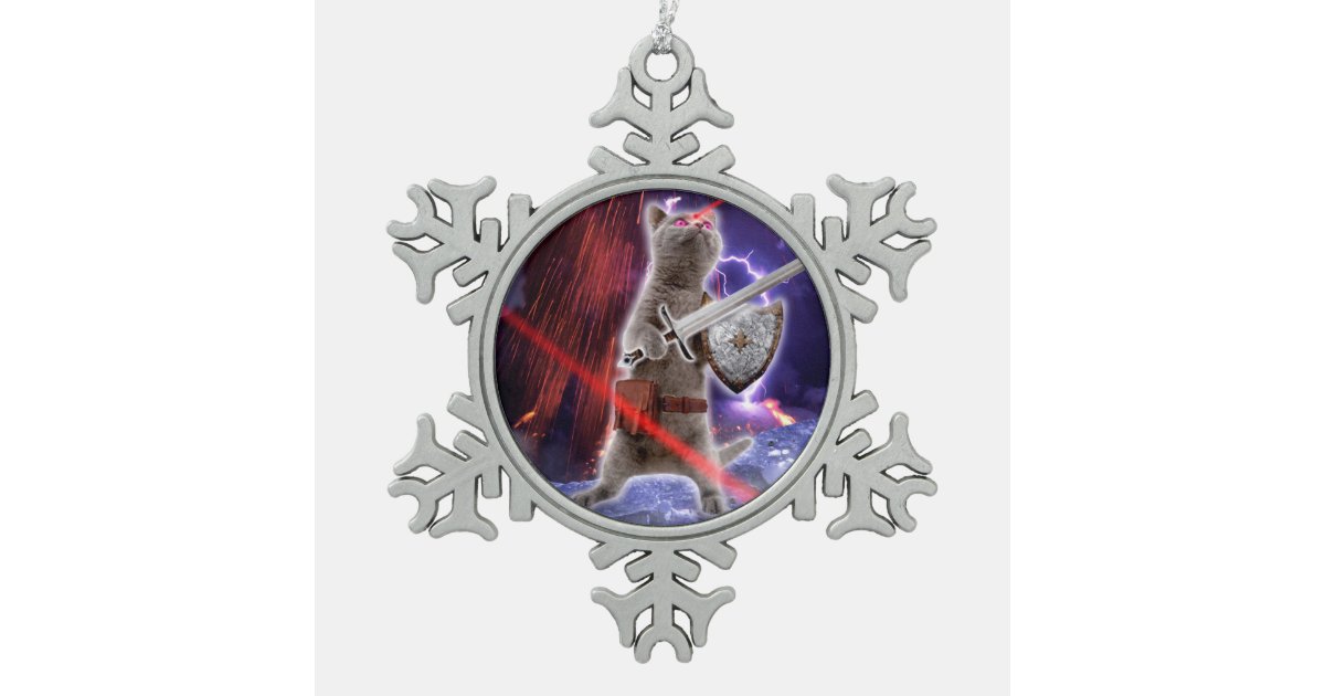 Warrior Cat With Lasers From Eye Snowflake Pewter Christmas Ornament