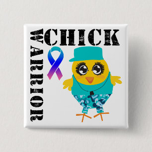 Warrior Chick Thyroid Cancer Pinback Button