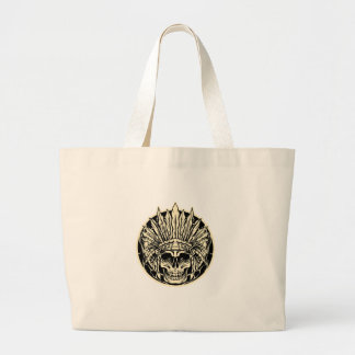 Warrior Chief Skull Graphic Art Large Tote Bag