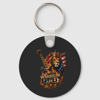 Warrior Dad Lion American Flag Guitar  Keychain