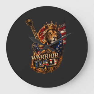 Warrior Dad Lion American Flag Guitar Large Clock