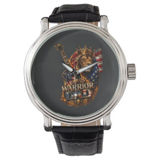 Warrior Dad Lion American Flag Guitar Watch