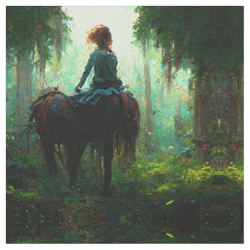 warrior Forest Girl art  Fabric
