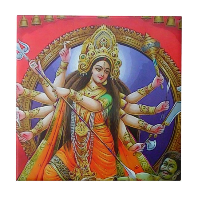 Warrior Goddess Durga Shakti Ceramic Tile (Front)