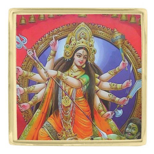 Warrior Goddess Durga Shakti Gold Finish Lapel Pin
