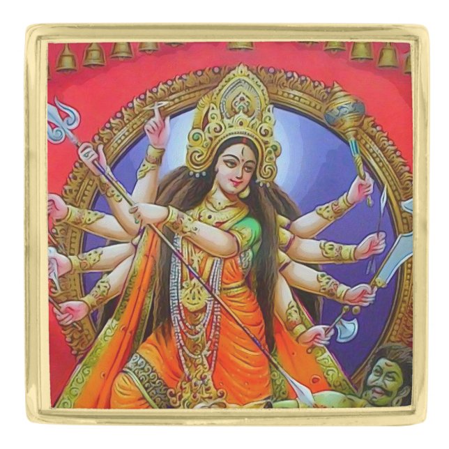Warrior Goddess Durga Shakti Gold Finish Lapel Pin (Front)
