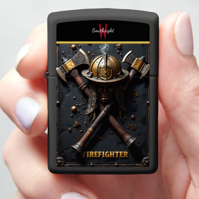 Warrior Helmet Crossed Axes Dark Design Zippo Lighter (In Hand)