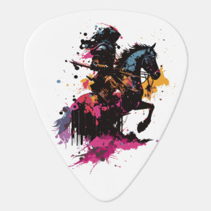 Warrior Horse Rider Colorful Watercolor Art Guitar Pick