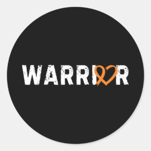 Warrior Leukemia Cancer Fighter Heart Orange Ribbo Classic Round Sticker