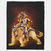 Warrior Lion Rider Fantasy Fleece Blanket