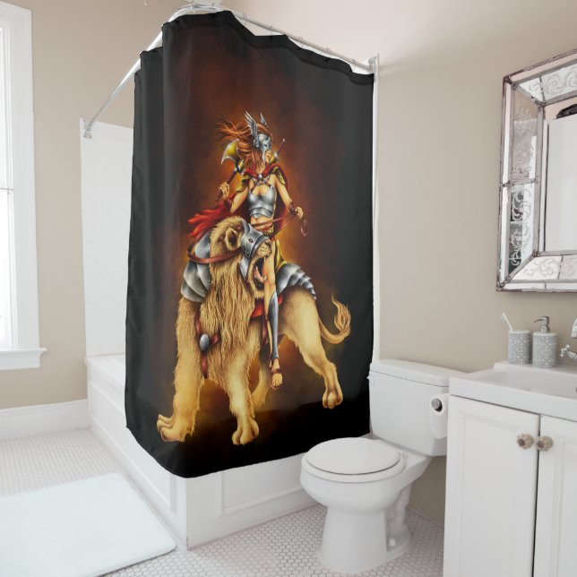 Warrior Lion Rider Fantasy Shower Curtain (In Situ)