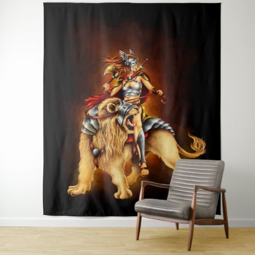 Warrior Lion Rider Fantasy Tapestry