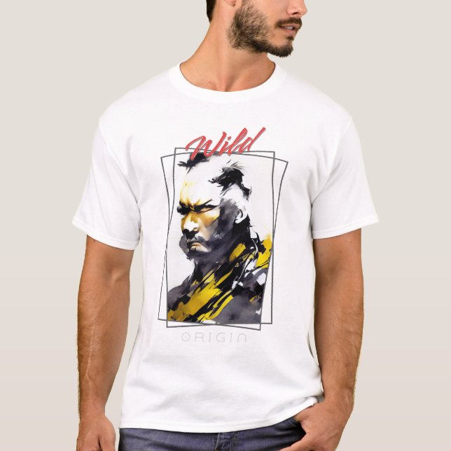 Warrior Man Wild Nature Free Spirit Art Brush Pain T-Shirt (Front)