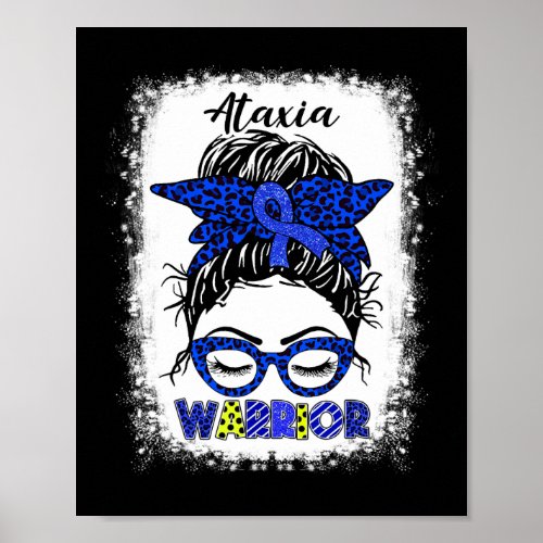 Warrior Messy Bun Blue Ribbon Women Ataxia Awarene Poster