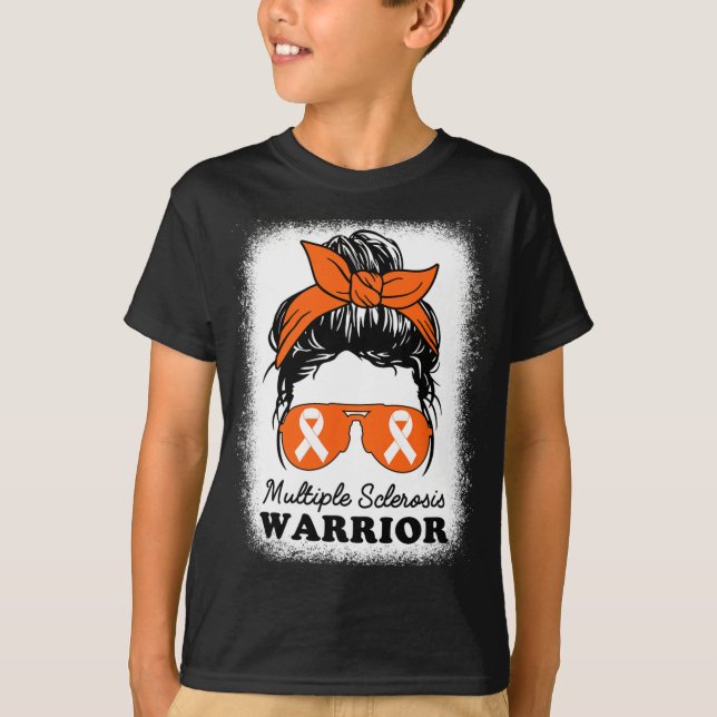 Warrior Multiple Sclerosis Awareness Messy Bun Mom T-Shirt (Front)