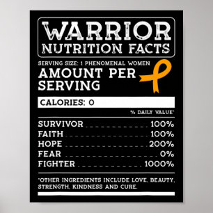 Warrior Nutrition Facts Leukemia Awareness Ribbon  Poster