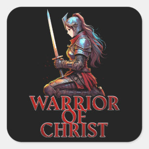 Warrior of Christ Woman Prayer Christian Bible  Square Sticker