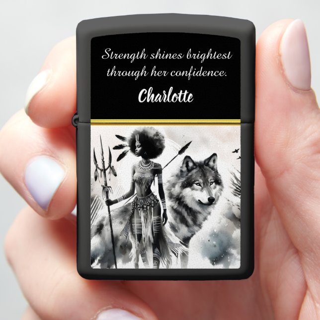 Warrior of the wild with a fierce wolf companion zippo lighter (In Hand)