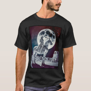 Warrior On Horse Under Full Moon In Space Frozen I T-Shirt