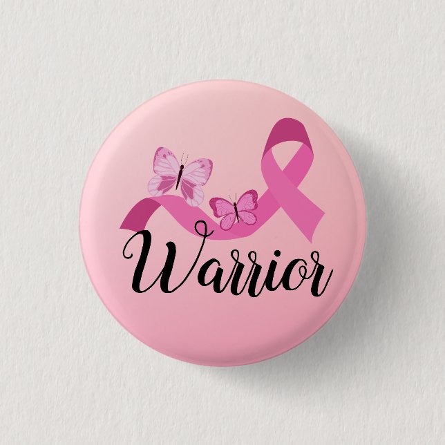 Warrior Pink Quote Breast Cancer Button (Front)