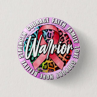 Warrior Pink Ribbon Breast Cancer Awareness Button