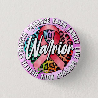 Warrior Pink Ribbon Breast Cancer Awareness Button