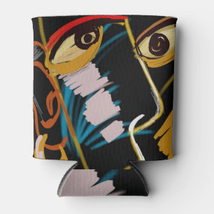Warrior Portrait: Primitive Oil Abstraction Can Cooler