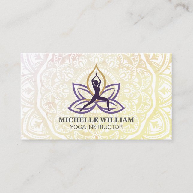 Warrior Pose | Mandala Pattern | Yoga Business Card (Front)