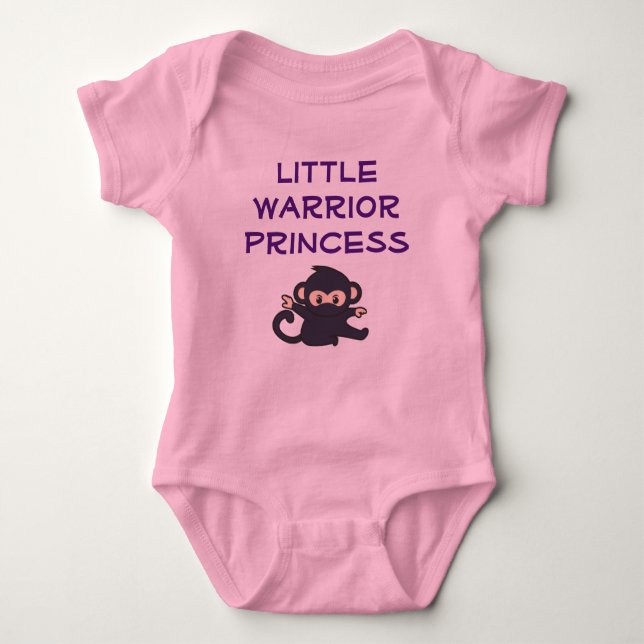 Warrior Princess Funny Cute Cartoon Ninja Monkey Baby Bodysuit (Front)