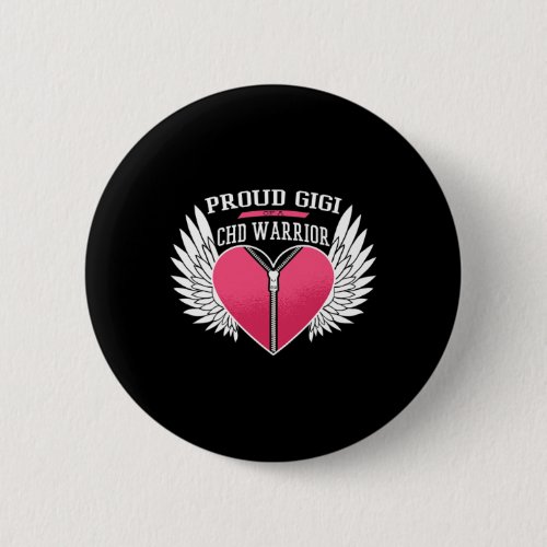 Warrior Proud Gigi Zipper Heart With Angel Wings  Button