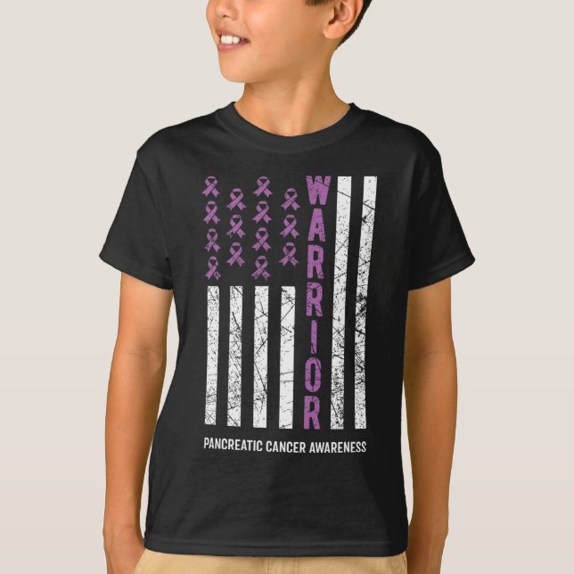 Warrior Purple Ribbon Pancreatic Cancer Awareness  T-Shirt (Front)