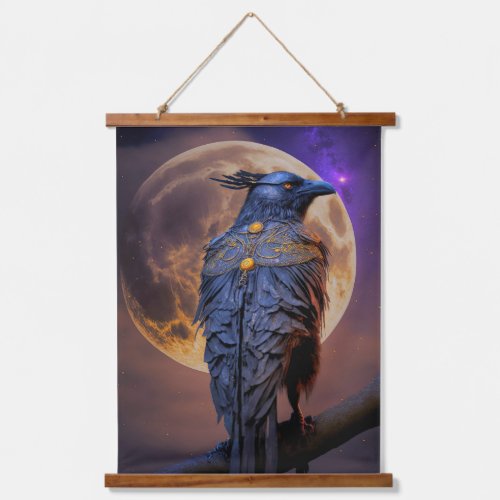 Warrior Raven Crow Hunting by Moonlight Hanging Tapestry