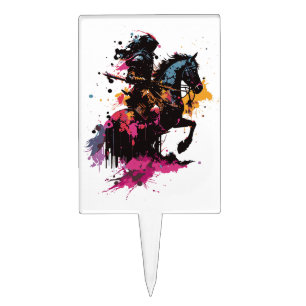 Warrior riding horse in watercolor cake topper